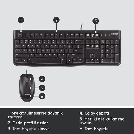 Logitech MK120 Usb Q Siyah Kablolu Klavye + Mouse Set
