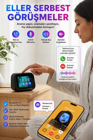 Yapay Zeka Sesli Asistan Akıllı Bluetooth Hoparlör AI Sohbet 21 Dil Çeviri Dokunmatik Ekran Dijital Masa Saati Bluetooth 5.4