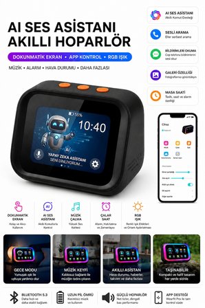 Yapay Zeka Sesli Asistan Akıllı Bluetooth Hoparlör AI Sohbet 21 Dil Çeviri Dokunmatik Ekran Dijital Masa Saati Bluetooth 5.4