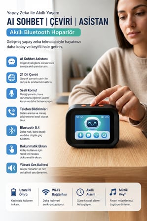TF26 Yapay Zeka Sesli Asistan Akıllı Bluetooth Hoparlör AI Sohbet 21 Dil Çeviri Dokunmatik Ekran Dijital Masa Saati Bluetooth 5.4
