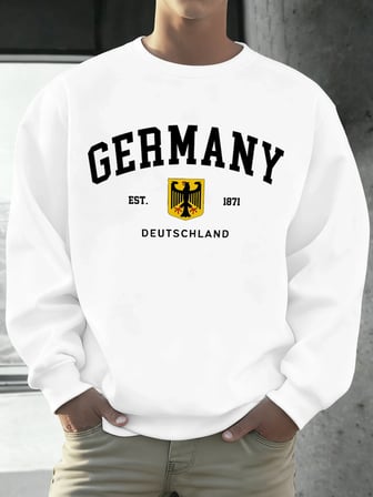 Almanya Deutschland Ulusal Amblem Baskı Erkekler Kazak Moda Polar Kazak Retro Rahat Uzun Koll