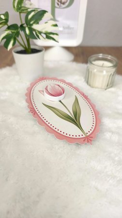 Pamuğum Atelier Pembe Lale Desenli Krem Kutulu Nişan Hediyelik (15 Adet)