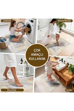 Banyo Paspası, Yumuşak Banyo Halısı, Kaymaz Dot Tabanlı, Yıkanabilir - 60x100