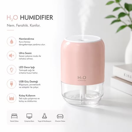 Taşınabilir Mini USB Hava Nemlendirici & Aroma Difüzör - Araç, Ofis ve Bebek Odası İçin Sessiz Buhar Üfleyici