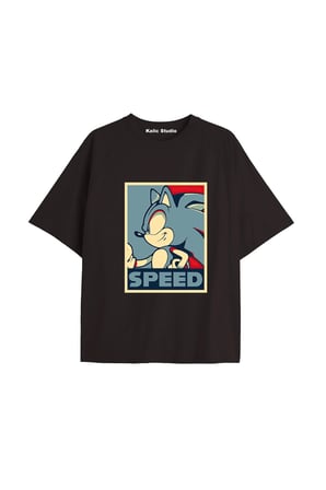 UNİSEX Bay Sonic Desenli Siyah Yazlık T-shirt