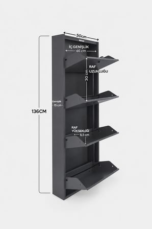 Kilitli Metal Ayakkabılık Dolabı 4 Kapaklı Duvara Monte Ergonomik Tasarım 136x50x15 cm 0.7 mm DKP Sac Ve Montaj Vidaları