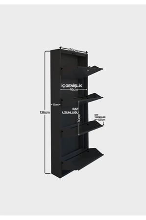 Kilitli Metal Ayakkabılık Dolabı 4 Kapaklı Duvara Monte Ergonomik Tasarım 136x50x15 cm 0.7 mm DKP Sac Ve Montaj Vidaları