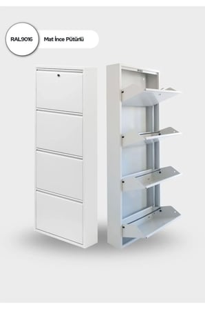 Kilitli Metal Ayakkabılık Dolabı 4 Kapaklı Duvara Monte Ergonomik Tasarım 136x50x15 cm 0.7 mm DKP Sac Ve Montaj Vidaları