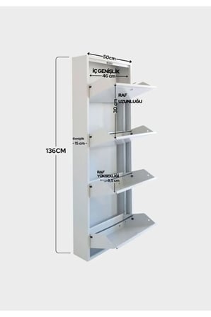 Kilitli Metal Ayakkabılık Dolabı 4 Kapaklı Duvara Monte Ergonomik Tasarım 136x50x15 cm 0.7 mm DKP Sac Ve Montaj Vidaları