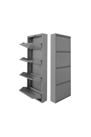 Kilitli Metal Ayakkabılık Dolabı 4 Kapaklı Duvara Monte Ergonomik Tasarım 136x50x15 cm 0.7 mm DKP Sac Ve Montaj Vidaları