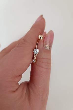 Sarı Altın Altın Tektaş Sallantılı Göbek Piercing (PC0077)