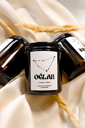 Oğlak Burcu Sandal Ağacı Kokulu %100 Soya Mumu Amber Kavanoz Mum