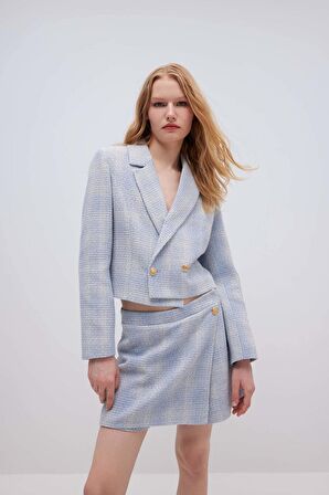 DeFacto Crop Ceket Yaka Tweed Blazer Ceket C5237AX24SMBE503
