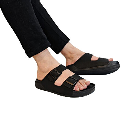 Pierre Cardin 7408 Siyah Çift Tokalı Yumuşak Taban Erkek Terlik