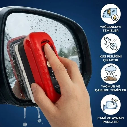 Roichil® Araç Cam Buğu Önleyici Sünger – Ergonomik Tutacaklı Yan Ayna & İç Cam Yağ Filmi Temizleyici