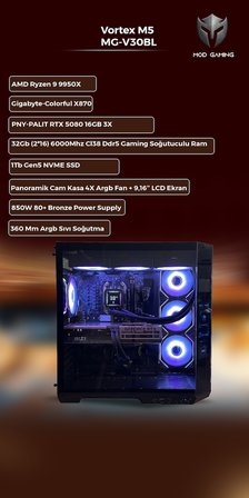 Vortex MG-V30BL Amd Ryzen 9 9950X | RTX5080 | 32GB Ram | 1 Tb Gen5 SSD | Oyuncu OEM PAKET 