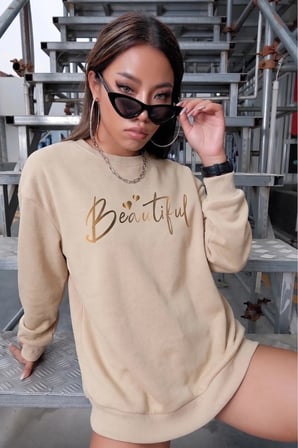 Unisex Baskılı Bisiklet Yaka Sweatshirt