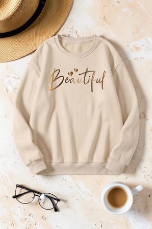 Unisex Baskılı Bisiklet Yaka Sweatshirt