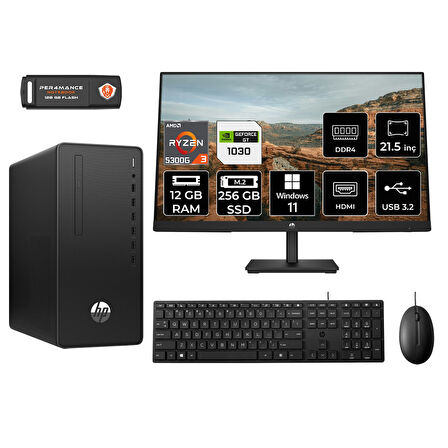 HP PRO TOWER 295 G9 MA13EAD506 R3 5300G 12GB RAM 256GB SSD GT1030 4GB 21.5" W11H MASAÜSTÜ PC