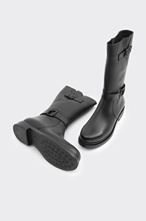 Hakiki Deri Düz Taban Kadın Çizme