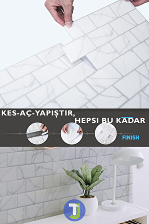 Technojet 3Boyut Seramik Efekt Kendinden Yapışkanlı Beyaz Mermer PVC Mutfak Tezgah Kaplama 30cm×30cm