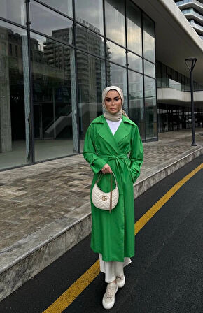 Deluna Kuşak Detay Uzun Trençkot TNS-4389