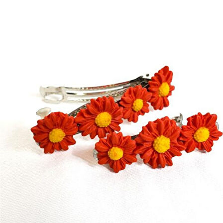 Uretti - Hülya 6683 El Yapımı Çiçek Desenli Polimer Kil 2’li Set Klipsli Saç Tokası / 8 cm - 6 cm