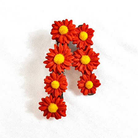 Uretti - Hülya 6683 El Yapımı Çiçek Desenli Polimer Kil 2’li Set Klipsli Saç Tokası / 8 cm - 6 cm