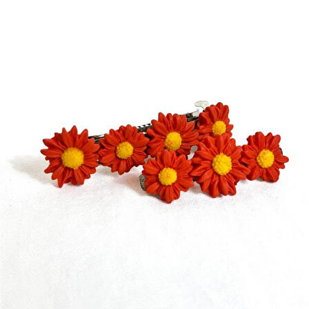 Uretti - Hülya 6683 El Yapımı Çiçek Desenli Polimer Kil 2’li Set Klipsli Saç Tokası / 8 cm - 6 cm