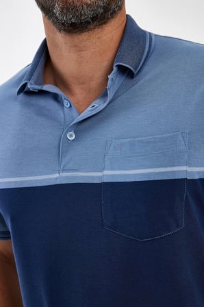 Erkek Basic Polo Yaka Cepli Düz Uzun Lacivert Tişört