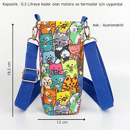 Woodycord 0,5 Litrelik El Yapımı Sevimli Kediler Temalı Matara/Termos Kılıfı 