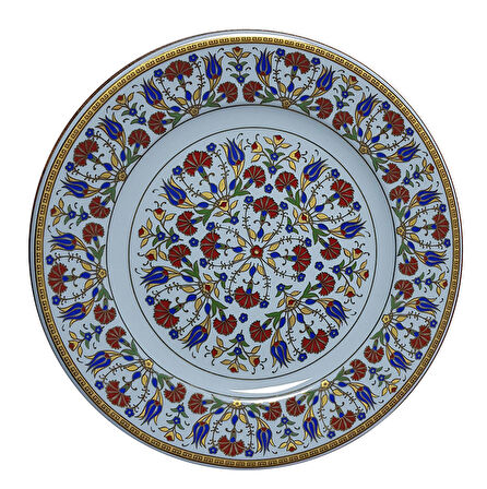 Armada Çini PRT 34 25 Cm Sarı Altın Yaldızlı Lale karanfil Desenli Porselen Çini Tabak