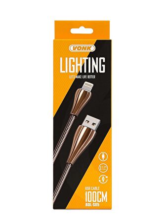 Vonk 2.4A Yaylı Lightning Kablo Altın Rengi 1Metre