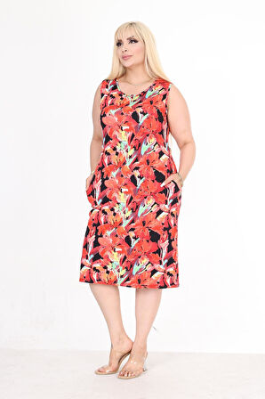 Yazlık Kolsuz Cepli Büyük Beden Elbise 43C-2578