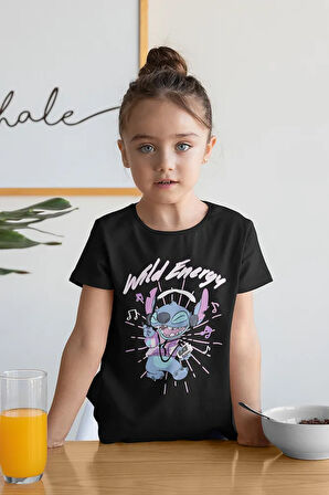 Müzik Dinleyen Stitch Baskılı Unisex Çizgi Film Çocuk Tişört (1-12 YAŞ)