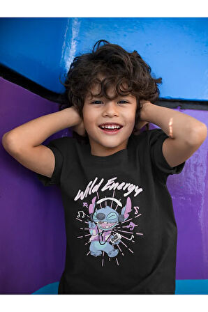 Müzik Dinleyen Stitch Baskılı Unisex Çizgi Film Çocuk Tişört (1-12 YAŞ)