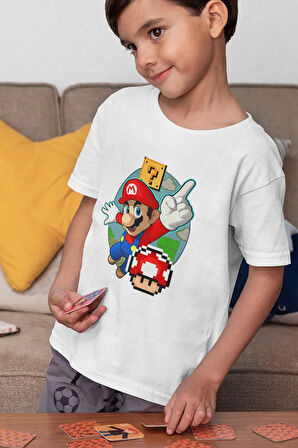 Mario Baskılı Unisex Oyun Çocuk Tişört (1-12 YAŞ)