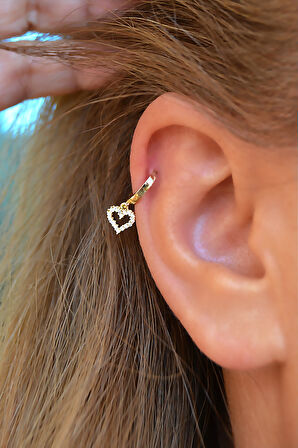 Zirkon Taşlı Kalp Charm Piercing – Tragus, Helix, Forward Helix, Lob, Kıkırdak