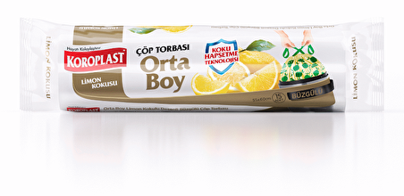 Koroplast Limon Kokulu Büzgülü Orta Boy Çöp Torbası 15 Adet 55x60 cm