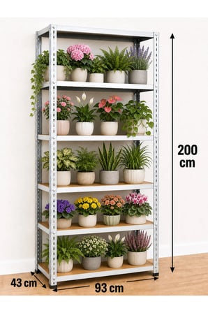 6 Katlı Çelik Elektrostatik Raf Sistemi, Dosya, Market, Ayakkabı, Çiçek, Depo, Arşiv, Kiler Rafı Boyut: 43x93x200 cm Kalınlık: 0,70 mm