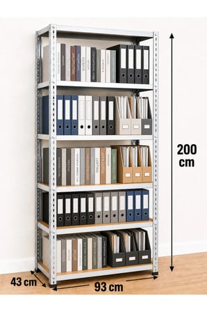 6 Katlı Çelik Elektrostatik Raf Sistemi, Dosya, Market, Ayakkabı, Çiçek, Depo, Arşiv, Kiler Rafı Boyut: 43x93x200 cm Kalınlık: 0,70 mm