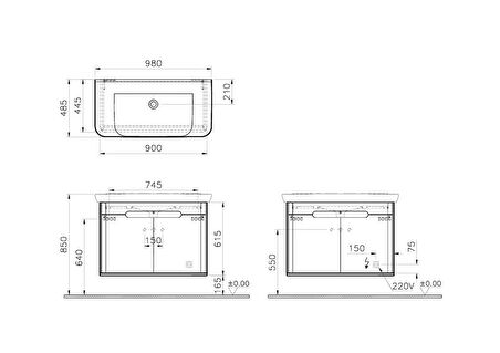 VitrA Sento 60787 Kapaklı, 100 cm, Lavabo Dolabı, Mat Beyaz
