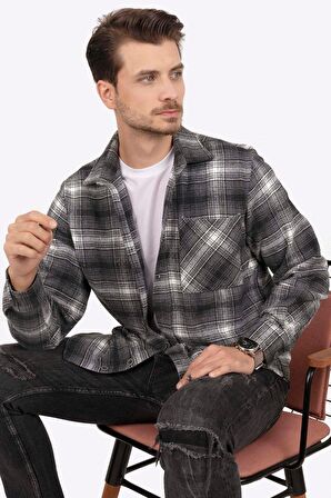 Gri Beyaz Geçişli Kalın Oversize Gömlek