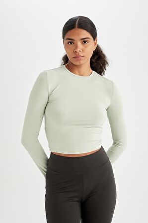 DeFacto Fitted Vücuda Oturan Bisiklet Yaka Basic Düz Uzun Kollu Tişört D0199AX24AUGN1123