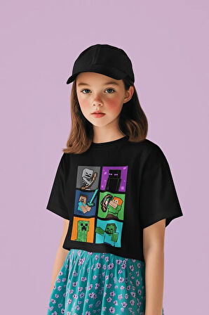 Tasarım Minecraft Baskılı Unisex Oyun Çocuk Tişört (1-12 Yaş)