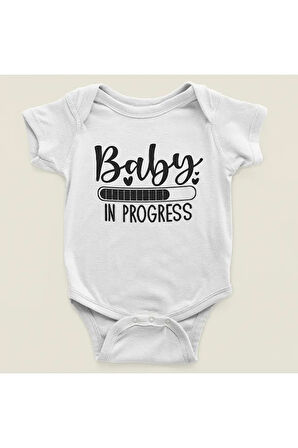 Bebek İlerlemekte Yazılı Pamuklu Yumuşak Unisex Çıtçıtlı Body Zıbın