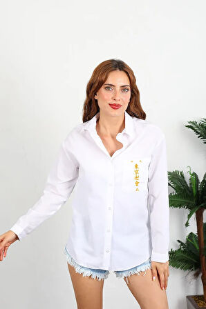 Tasarım Anime Yazılar Baskılı Unisex Gömlek