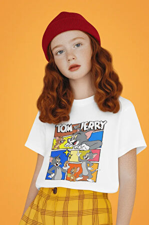 Tom Ve Jerry Baskılı Unisex Çizgi Film Çocuk Tişört (1-12 Yaş)