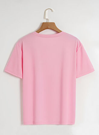 Unisex Oversize Bisiklet Yaka Düz Basic T-Shirt - PEMBE