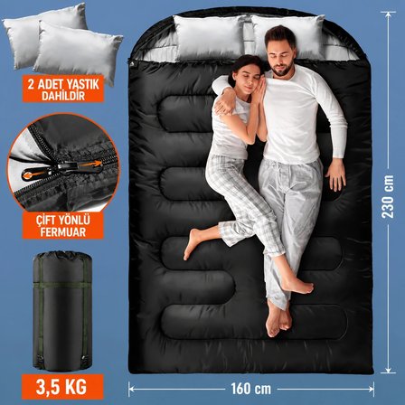 Çift Kişilik Uyku Tulumu Geniş Kamp Tulumu Yumuşak ve Konforlu Outdoor Uyku Tulumu